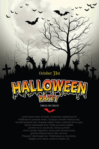Zombi eller dolunay ve mezar ile karanlık Cadılar Bayramı gecesi Spooky ormanda yükselen.