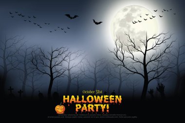 Cadılar Bayramı geçmişi. Dolunay ve mezar ile ürkütücü orman.