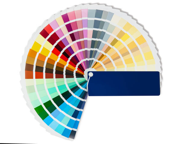 Color card palette, samples for colour definition. Guide of paint samples, colored catalog. Photo close up