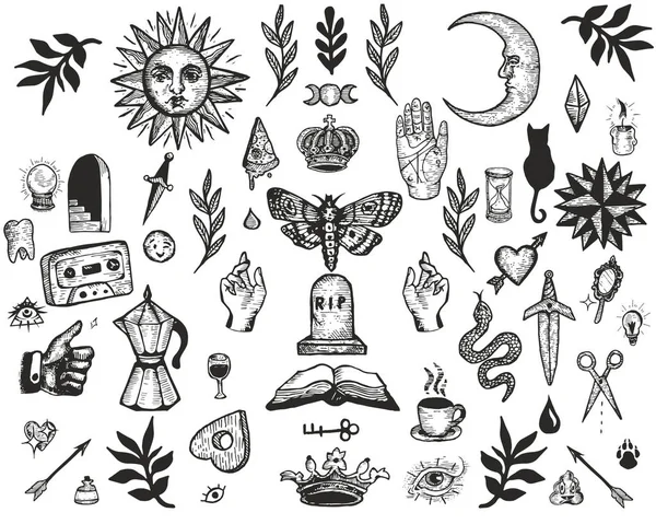 Set Hand Drawn Vintage Style Vector Graphics — Stock Vector