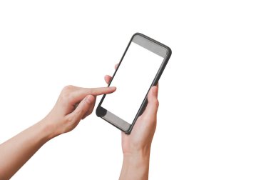 Tutan el kadın kadar kapatın ve telefon kullanarak izole kırpma yoluyla.