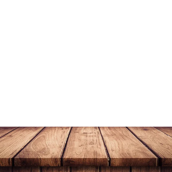 Leere Holztischplatte Auf Isoliertem Weiß Vorlage Attrappe Zur Produktpräsentation — Stockfoto