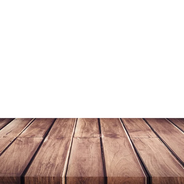Prázdné Dřevěné Stolní Desku Izolované Bílá Vzorovou Šablonu Pro Zobrazení — Stock fotografie