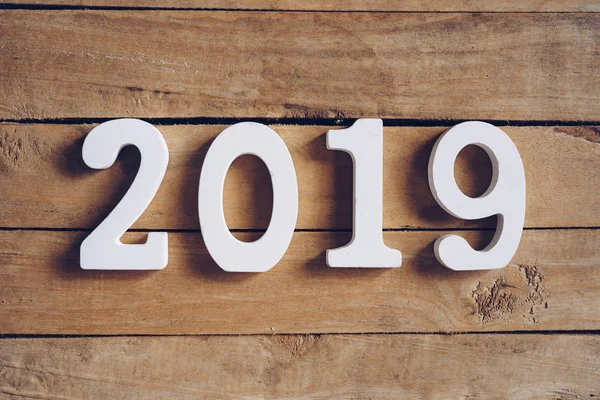 New Year 2019 Word Wooden Table New Year Concept — Stock Photo, Image