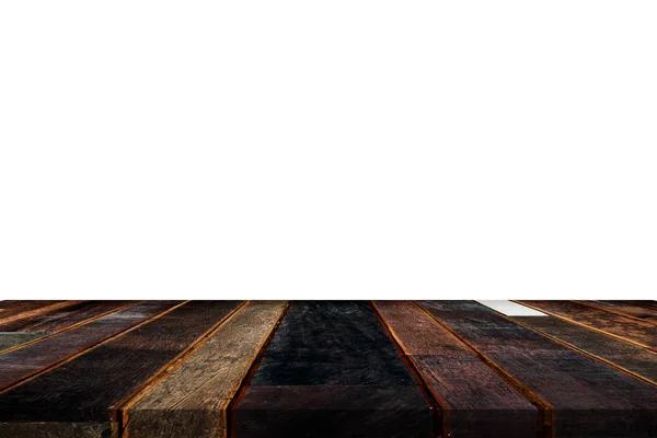Leere Holztischplatte Auf Isoliertem Weiß Vorlage Attrappe Zur Produktpräsentation — Stockfoto