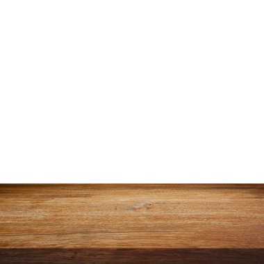 Görüntü montaj için ürün yalıtılmış beyaz zemin üzerine boş ahşap masa.