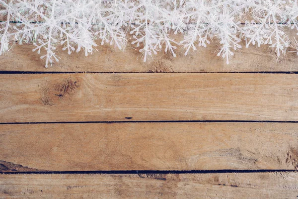 Houten Bruine Kerstmis Achtergrond Met Sneeuwvlokken Decoratie Van Kerstmis — Stockfoto