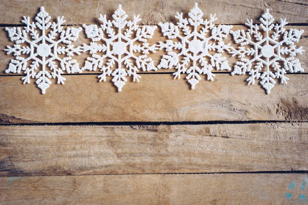 Wooden Brown Christmas Background Snowflakes Christmas Decoration — Stock Photo, Image