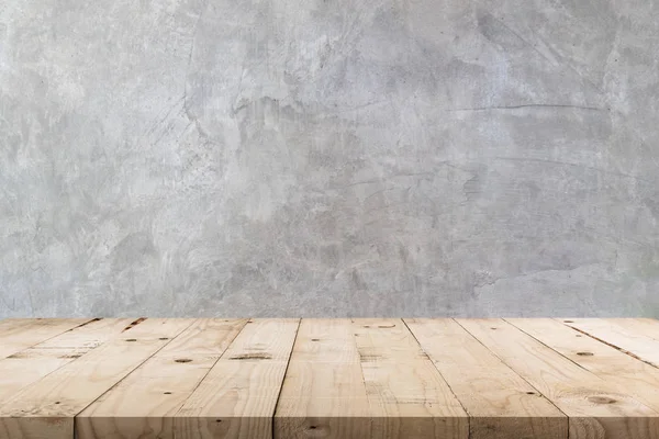 Empty Wooden Table Concrete Wall Texture Background Copy Space Display — Stock Photo, Image