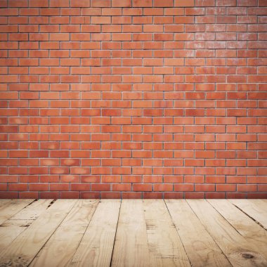 Oda ve ahşap kat arka plan ve doku kopya ile tuğla duvar 