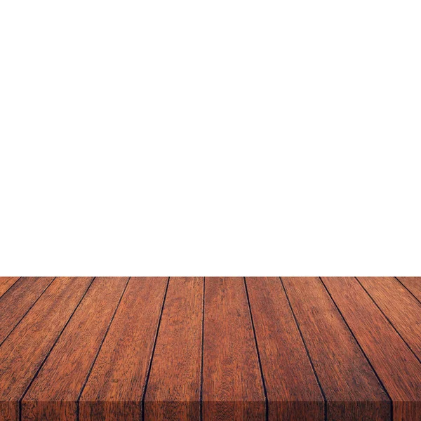 Empty wood table on isolate white background and display montage — Stock Photo, Image