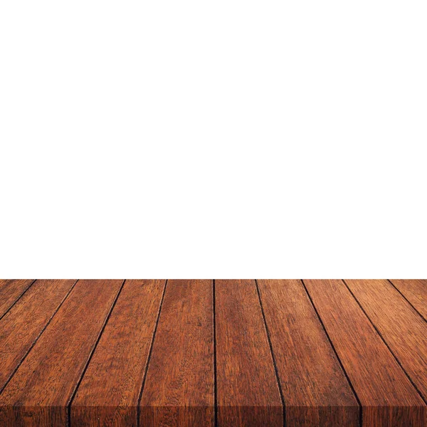 Mesa de madera vacía sobre fondo blanco aislado y montaje de pantalla —  Fotos de Stock