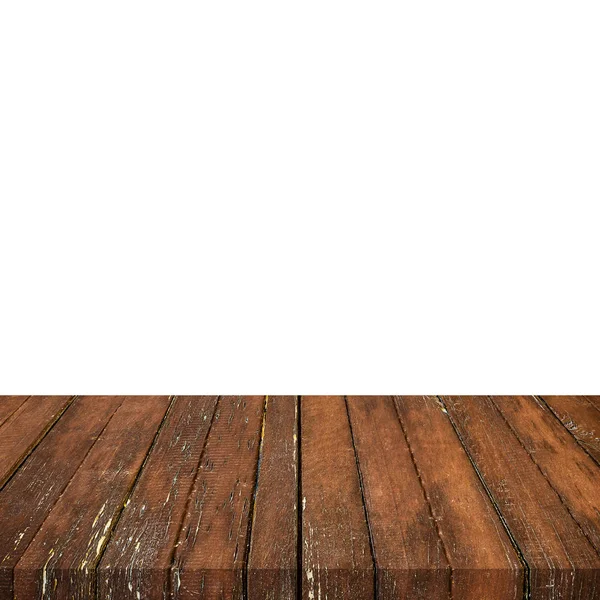 Mesa de madera vacía sobre fondo blanco aislado y montaje de pantalla — Foto de Stock