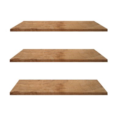 3 Ahşap raflar tablo beyaz arka plan ve ekran mo izole