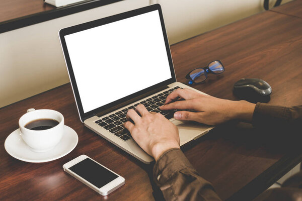 Businessman using laptop on table. Creative Business Startup Ide