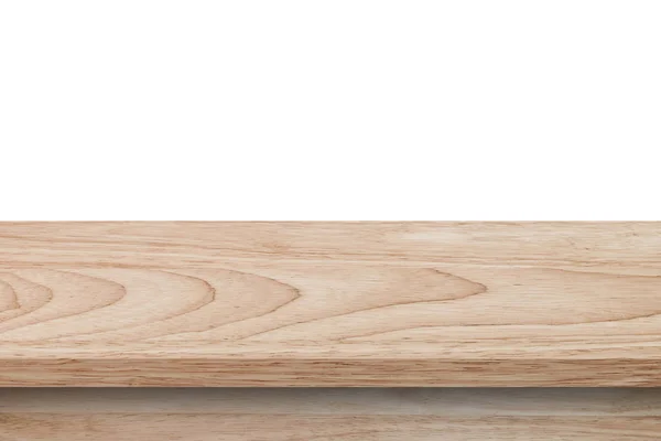 Пустой деревянный стол на изолированном белом фоне и отображение монтажа — стоковое фото