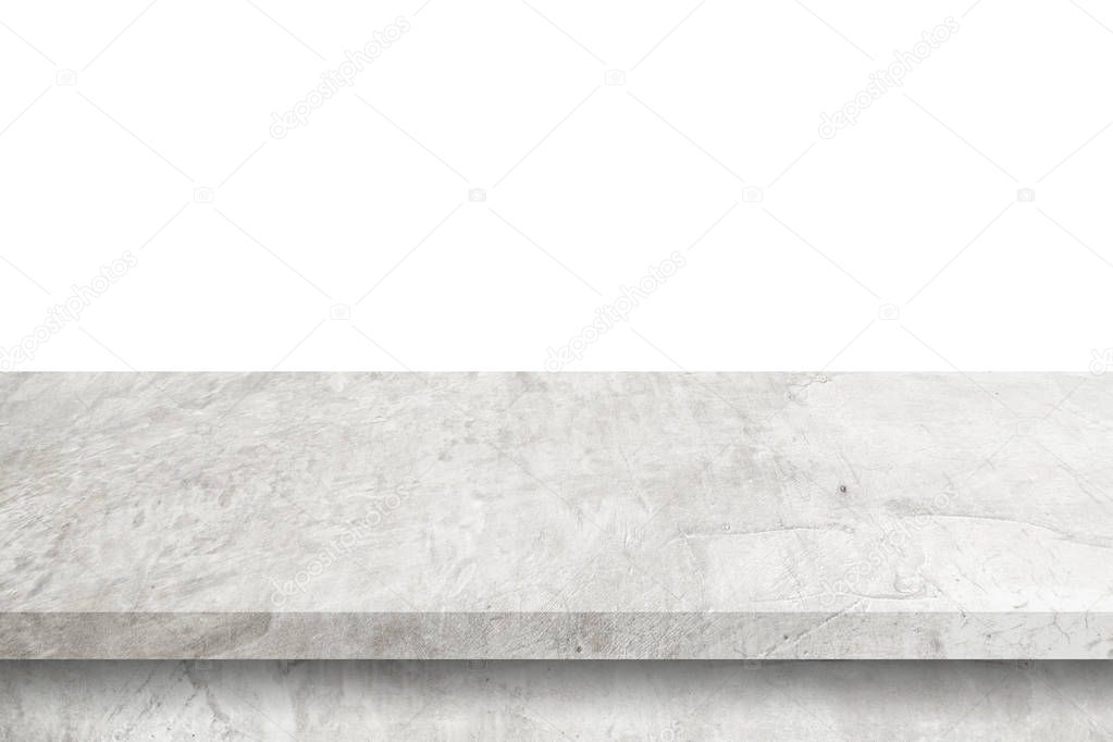 Empty cement table on isolated white background with copy space 