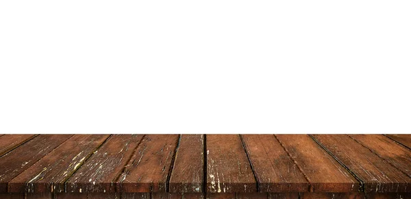 Pusty stół drewniany na białym tle izolacji i montażu wyświetlacza — Zdjęcie stockowe