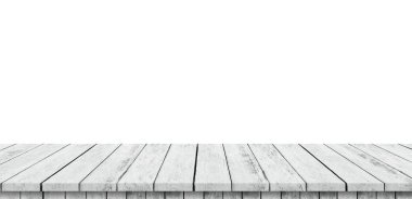 Beyaz arkaplan ve displada boş tahta tablo panoraması