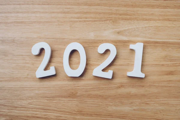 Business Design Concept Wooden Number 2021 Happy New Year Text — Stock Photo, Image