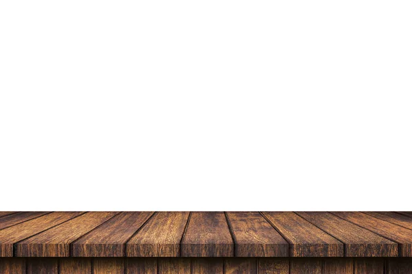Leerer Holztisch Auf Isoliertem Weißem Hintergrund Und Displaymontage Mit Kopierraum — Stockfoto