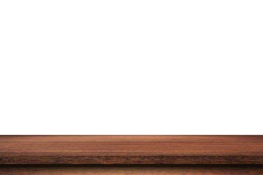 Boş tahta tablo beyaz arkaplanı izole et ve ürün için kopyalama alanı ile montajı göster.