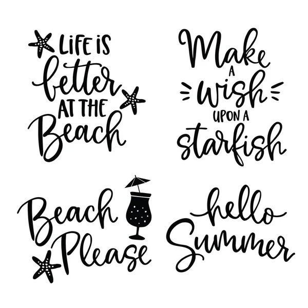 Conjunto de citas de letras dibujadas a mano tarjeta. Vector dibujado a mano citas motivacionales e inspiradoras. Cartel de caligrafía. Concepto de vacaciones, verano y playa . — Archivo Imágenes Vectoriales