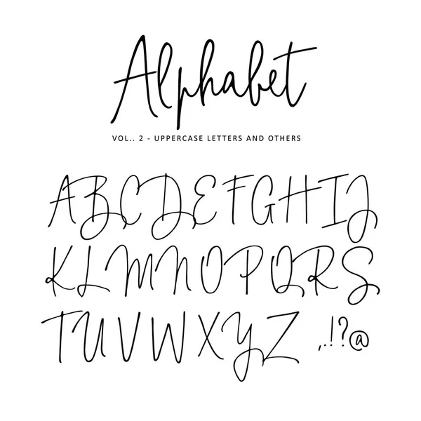 Elle çizilmiş vektör alfabe. Modern monoline imza komut dosyası yazı tipi. İzole harfler, marker ile yazılı baş harfleri mürekkep. Hat sanatı, yazı. — Stok Vektör