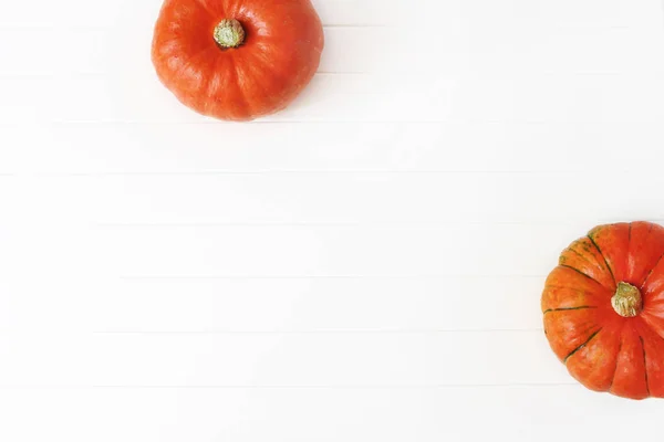 Hösten Stomme Orange Hokkaido Pumpor Isolerade Vita Träbord Bakgrund Hösten — Stockfoto