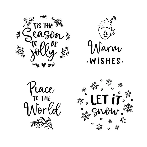 Kerstmis en Nieuwjaar belettering instellen. Hand geletterden offertes voor wenskaarten, gift tags, labels. Typografie collectie. Vectorillustraties, kaders. — Stockvector