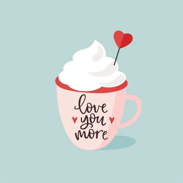 Carte Voeux Anniversaire Saint Valentin Invitation Tasse Chocolat Chaud Café — Image vectorielle