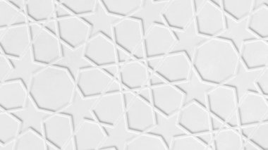 Arapça desen, Arabesk beyaz döner. Yıldız ile beyaz soyut geometrik arka plan close-up. Ramazan grafik animasyon, ağır çekim. İslam tasarım.