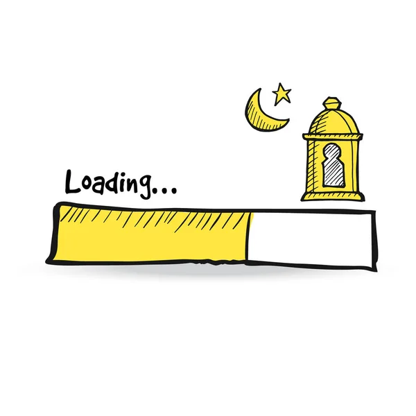 Statusleiste mit arabischer Laterne, Mond und Stern. Vektor Illustration Doodle Zeichnung für den heiligen Monat Ramadan Kareem. — Stockvektor