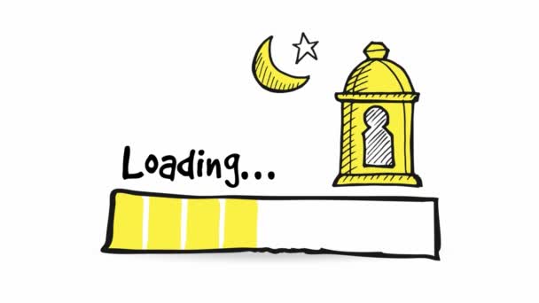 Uploading, downloading, loading status bar. Loopable HD graphic animation with hand drawn doodle arab lantern, moon and glittering star. Muslim holiday Ramadan Kareem concept. — Stock Video
