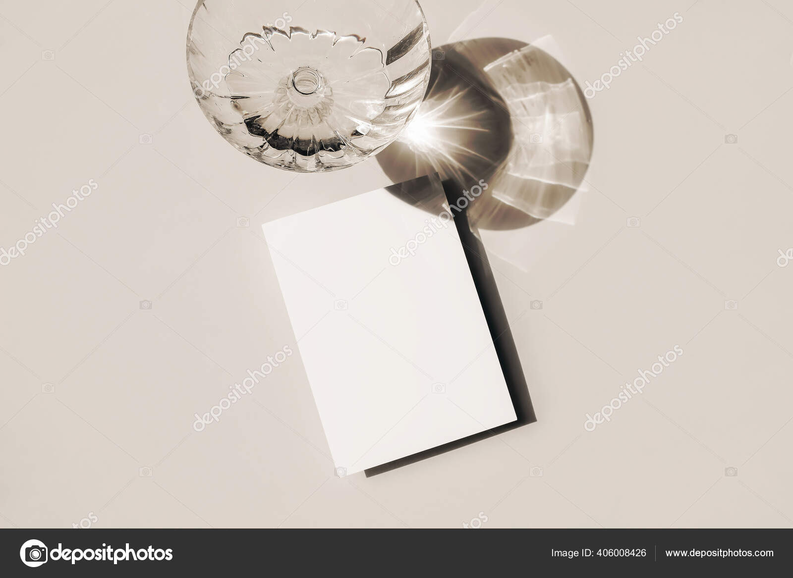 Summer stationery still life Glass of water in sunlight