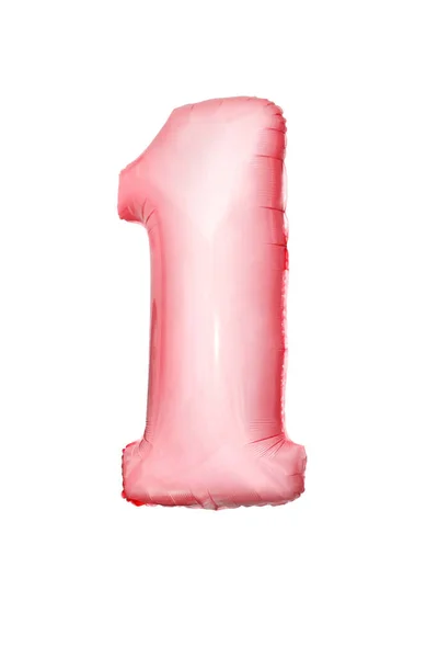 Decoración para 1 año de cumpleaños, aniversario. Globo rosa en forma de gel sobre fondo blanco. Símbolo de la infancia feliz, primera fiesta de cumpleaños . — Foto de Stock