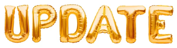Word Update Made Golden Inflatable Balloons Isolated White Background Helium — Stock Photo, Image