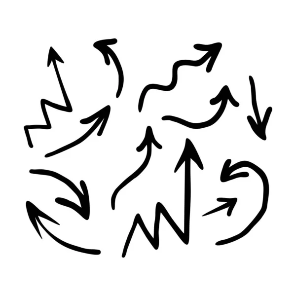 El çizilmiş set vektör siyah ok illüstrasyon beyaz arka plan üzerinde izole. İzole vektör siyah el çizilmiş oklar beyaz bir arka plan üzerinde ayarlanmış.