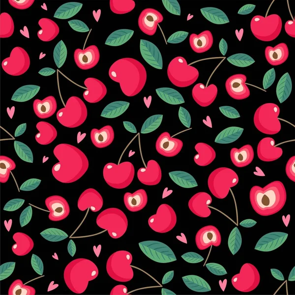 Çizim kırmızı kiraz dikişsiz desen arka plan duvar kağıdı. Kiraz ile Sevimli kırmızı dikişsiz desen. Kusursuz desen. Vişne meyveleri ile vektör dikişsiz desen. Kiraz arka plan.