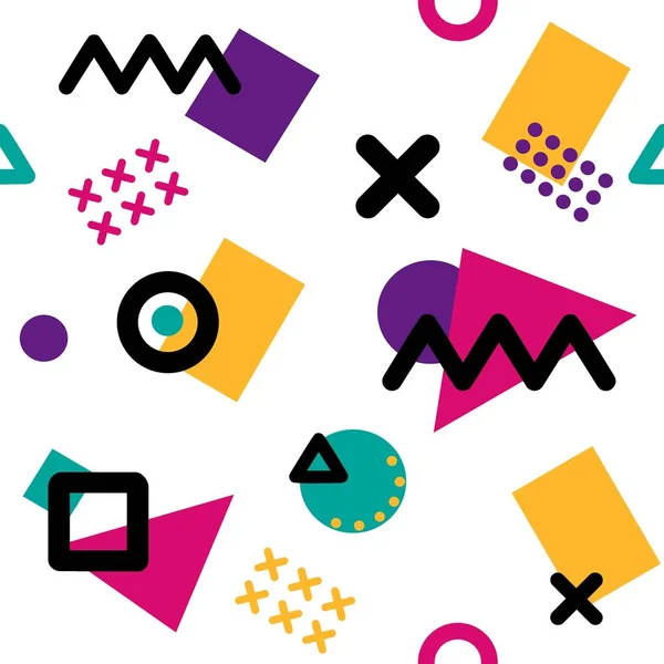 Geometrik tarzda retro vektör soyut desen. Vektör geometrik şekilli klasik renk. Vektör bir üçgen, bir çizgi, bir daire oluşturur. Hipster vektör moda Memphis tarzı.