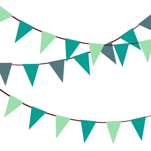 Beyaz arka planda Renkli Çelenkvektör İllüstrasyon. Gökkuşağı renkleri kiraz kuşu ve bayraklar. Tatil seti. Şenlik bayrakları.