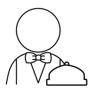 Siyah beyaz erkek garson avatar vektör illüstrasyon.