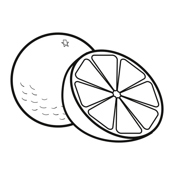 Tagliare a metà l'arancia a fette. Illustrazione vettoriale in bianco e nero . — Vettoriale Stock