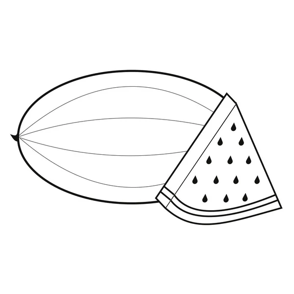 Illustrazione completa del vettore anguria e fetta in bianco e nero . — Vettoriale Stock