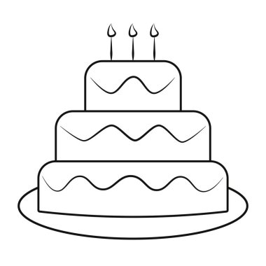 Siyah beyaz üç katlı vektör illüstrasyon ile düğün pastası.