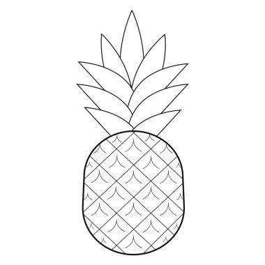 Siyah beyaz tam ananas vektör illüstrasyon.