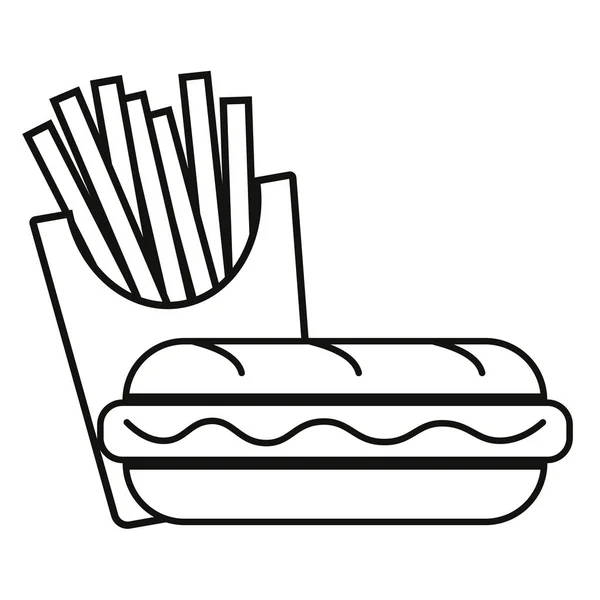 Fast food hotdog and french fries vector illustration in black and white. — Stock Vector