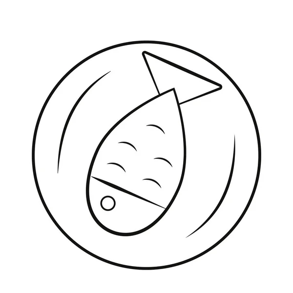 Pesce completo con pinna su un piatto illustrazione vettoriale in bianco e nero . — Vettoriale Stock