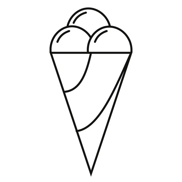 Crème glacée servie sur une illustration vectorielle en forme de cône en noir et blanc . — Image vectorielle