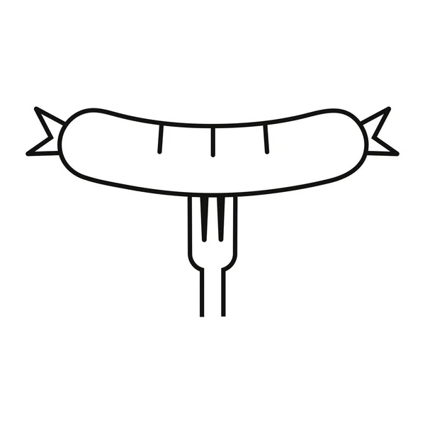 Salsiccia con illustrazione vettoriale a forchetta in bianco e nero . — Vettoriale Stock